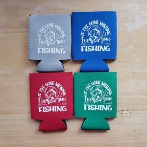 Set Of 4 Can Koozys, Fishing Motif